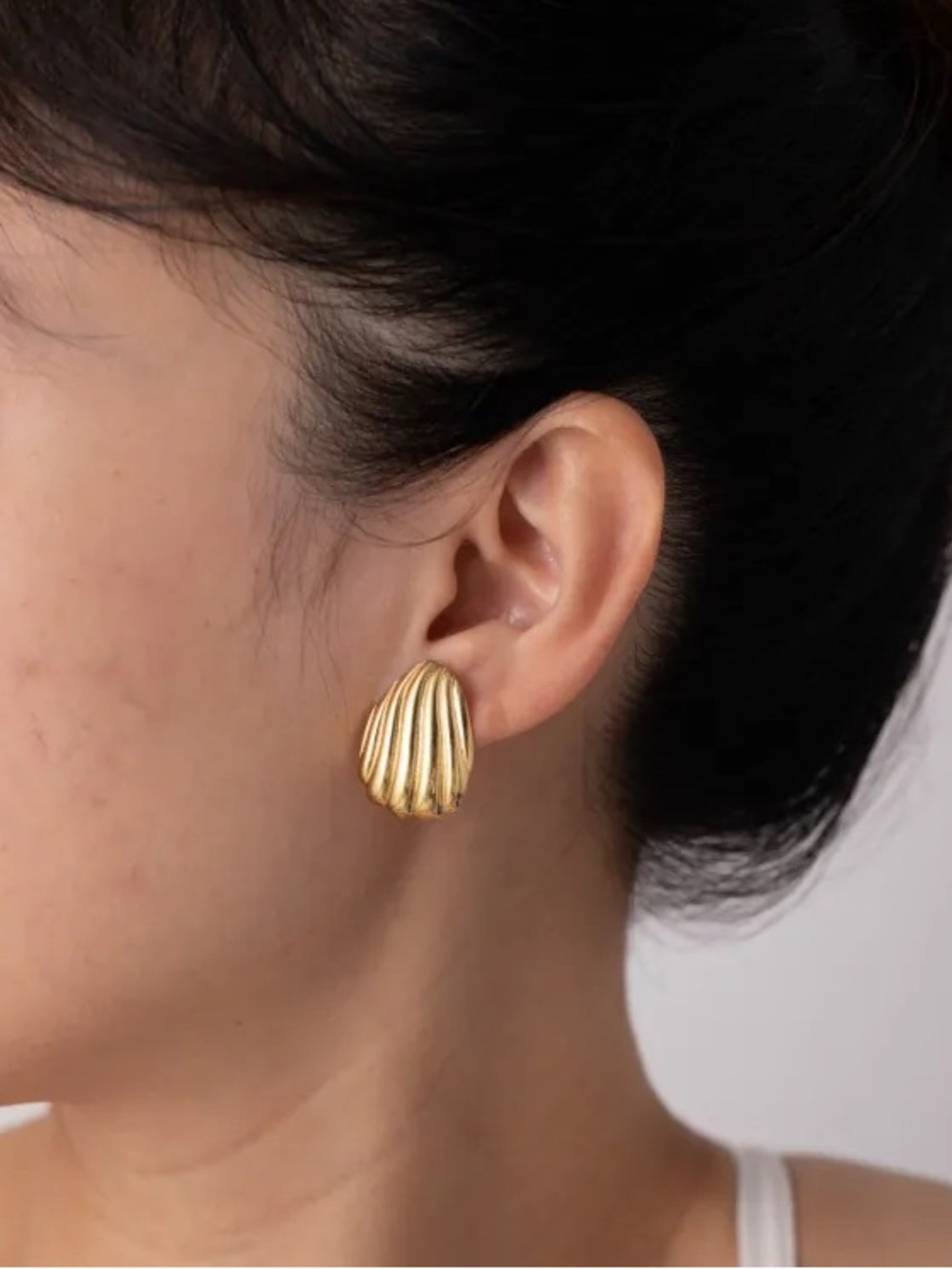 Elegant Gold Ripple Dome Stud Earrings.